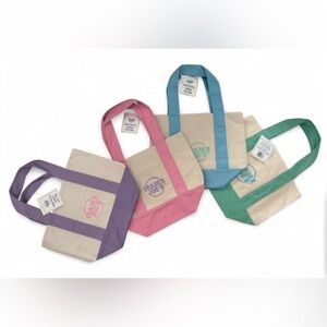 Trader Joe’s Mini Pastel Canvas Tote Bags in Pink, Purple, Blue, and Teal/Green